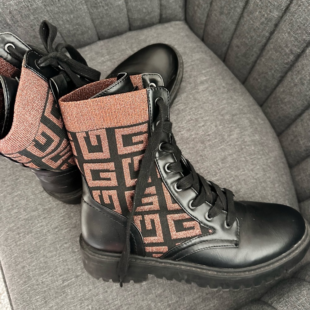 Guess Olina Faux Leather Combat Lace-up Boots